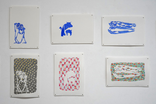 art contemporain, contemporary art, watercolor, aquarelle, animal, motifs, pattern, anatomie, anatomy, squelette, skeleton, bones, os, exposition au Japon, Osaka, Japan